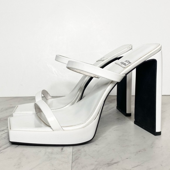 Jeffrey Campbell Hustler Square Toe White Heel Sandal 9 1/2 - Picture 1 of 14